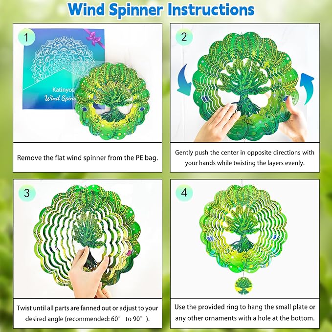 Wind Spinners,12 inch Tree of Life with 360° Swivel Hook for Yard and Garden, Bird Wind Catcher, Metal Wind Spinners Outdoor for Lawn Hanging Crafts Decor Kinetic Yard Art Ornament Gifts