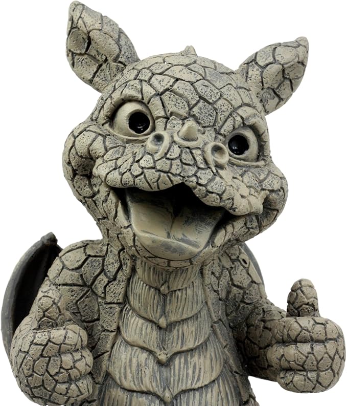 Ebros Whimsical Good Job Thumbs Up Dragon Garden Statue Faux Stone Resin Finish 10" H Dungeons and Dragons Mythical Fantasy Sculpture Guest Greeter Home Decor