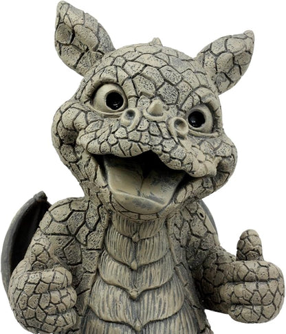 Ebros Whimsical Good Job Thumbs Up Dragon Garden Statue Faux Stone Resin Finish 10" H Dungeons and Dragons Mythical Fantasy Sculpture Guest Greeter Home Decor