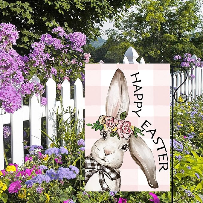 Happy Easter Garden Flags 12x18 Inch Vertical Double Sided Outside, Easter Bunny Rabbit Yard Flag Decor, Spring Summer Holiday Outdoor Seasonal Decorations for Home