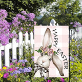 Happy Easter Garden Flags 12x18 Inch Vertical Double Sided Outside, Easter Bunny Rabbit Yard Flag Decor, Spring Summer Holiday Outdoor Seasonal Decorations for Home