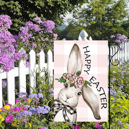 Happy Easter Garden Flags 12x18 Inch Vertical Double Sided Outside, Easter Bunny Rabbit Yard Flag Decor, Spring Summer Holiday Outdoor Seasonal Decorations for Home