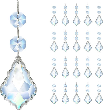 Pack of 20 Clear Crystal Maple Leaf Chandelier Prisms Suncatcher Pendants Hanging Connected Glass Octagon Beads for Chandelier Christmas Tree Decor(63mm)