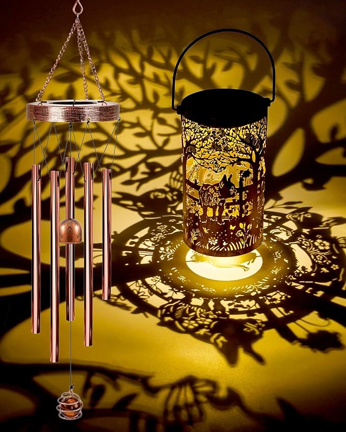 French Bulldog Gifts Windchimes - Metal Solar Wind Chimes for Outside with Lanterns Garden Patio Yard Decor Housewarming Christmas New Year Birthday Gift for Women Mom Grandma Dog Lover