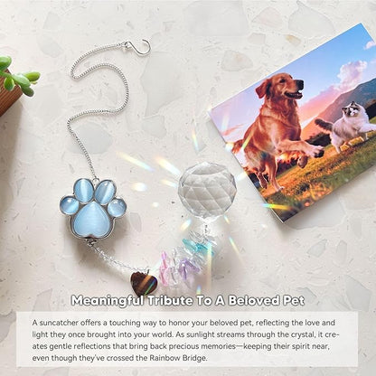 Dog Memorial Gifts for Loss of Dog, Pet Memorial Gifts for Dogs, Thoughtful Bereavement Remembrance Crystal Suncatcher with Sympathy Card (Sympathy Blue)