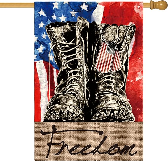 AVOIN colorlife Freedom Boots House Flag 28x40 Inch Double Sided, Patriotic 4th of July Independence Memorial Day Veteran Soldier Yard Outdoor Flag