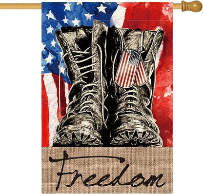 AVOIN colorlife Freedom Boots House Flag 28x40 Inch Double Sided, Patriotic 4th of July Independence Memorial Day Veteran Soldier Yard Outdoor Flag