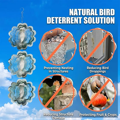 12PCS Stainless Steel Bird Deterrent Wind Spinners for Outside – Reflective Outdoor Bird Repellent Hanging Ornaments, Humane Pigeon Scarer for Yard Garden, Balcony, Patio, Roof & Window (12, Flower)