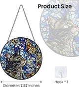 AELS Stained Glass 7.87" Round Suncatcher, Colorful Sun Catcher for Home Garden Window Decor, Window Hanging Ornament Gift for Friends and Family, Cat and Butterfly