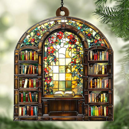 Jesuspirit - Window Hanging Suncatcher – Crystal Clear Acrylic & Wood Sun Catcher for Home Decor, for Women (Library Bookshelf, 6 Inches)
