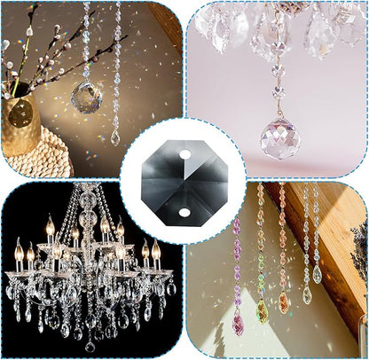 PATIKIL K9 Crystal Octagon Beads 2 Holes Pendants, 60 Pack 14mm Chandelier Prisms Parts Ornaments Hanging Beads for DIY Arts Crafts Decoration, Light Black