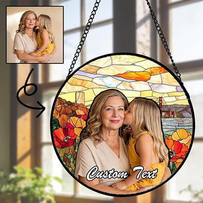 Personalized Custom Photo Mother in Law Gifts Stained Glass Window Hanging - Memorial Customized Ornaments Suncatchers Christmas Birthday Mother's Day for Lovers Women Men Dad Mom Grandma