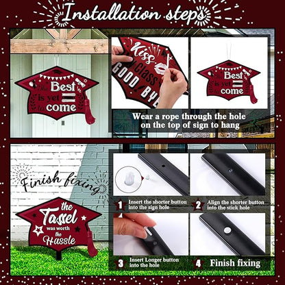 Chunful 12 Pack Graduation Yard Signs Grad Decoration 2026 Happy Graduate Lawn Garden Sign with Stake Congrats Outdoor Plastic Cap Hanging Ornament for Class Pathway Walkway Porch Party(Maroon)