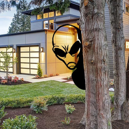 Peek-a-Boo Alien Yard Sign, Funny Peeking Metal Wall Art for Home Fence Garden Fence Patio Yard Farmhouse Outdoor Decor for Sci-Fi Fans & Pranksters, Unique Gift Idea (Alien,S)