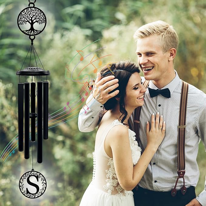 Personalized Metal Tree of Life Wind Chimes for Outside with Initial Letter, Custom Wind Chime for Garden, Memorial Gift, and Windchimes Outdoors, House Warming Anniversary Wedding Gifts