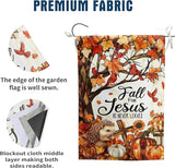 Fall for Jesus Garden Flag He Never Leaves Autumn Pumpkin Banner Stained Glass Cardinal Yard Signs Outside Halloween Thanksgiving Religious Outdoor Decor 12x18 Double Sided Small