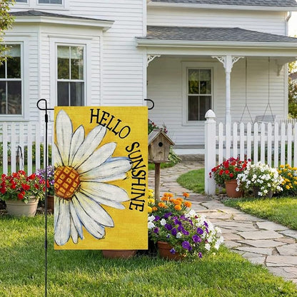 CROWNED BEAUTY Summer Garden Flag Daisy Double Sided 12x18 Inches Small Burlap Seasonal Welcome Yard Porch Decoration for Outside (Yellow)