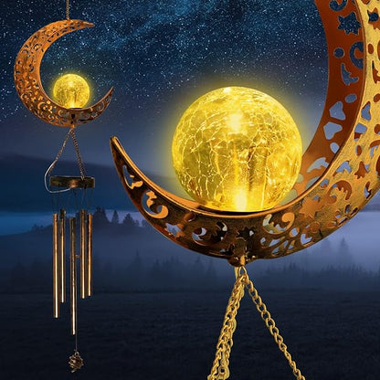 Moon Solar Lights Wind Chimes for Outside Gift for Women,Mom and Grandma Birthday Gifts Large Decor Windchimes Outdoors Gardening Gift for Outdoor Patio Yard Porch Solar Moon Night Lights