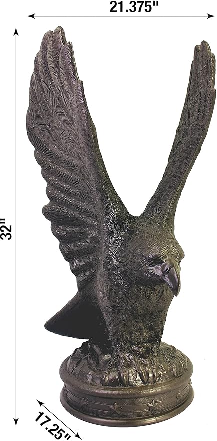 EMSCO Group Freedom Eagle Statue 32in Outdoor Garden Decor Sculpture, Natural Bronze Finish, Weather-Resistant Resin, Patriotic