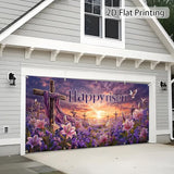Easter Garage Door Banner Cover, Easter Cross Flowers Spring Party Backdrop Decor, Garage Door Cover For Outdoor Yard Holiday Decoration