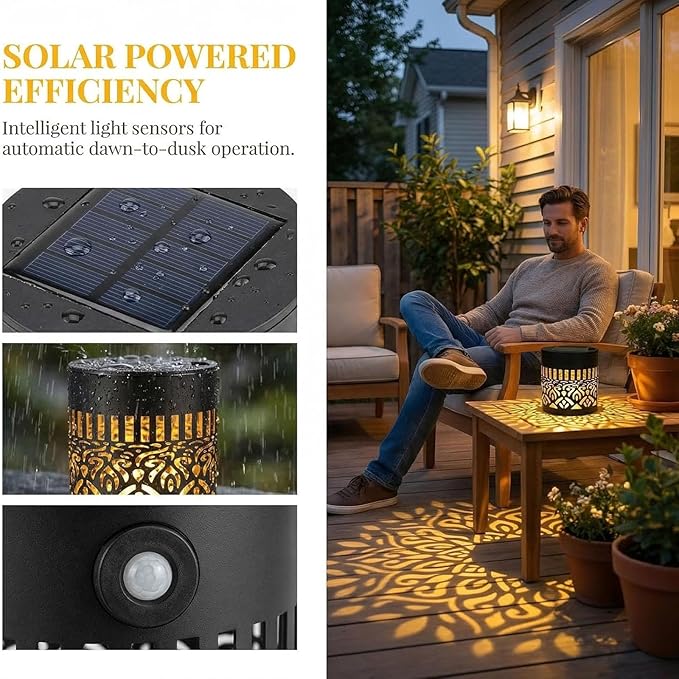 Decorative Solar Mandala Lights, IP65 Waterproof Outdoor Solar Fence Lights, Auto On Off Metal LED Wall Sconce, Solar Powered Decor Lighting for Garden Patio Yard Deck Pathway Porch(1 Pack, Black)