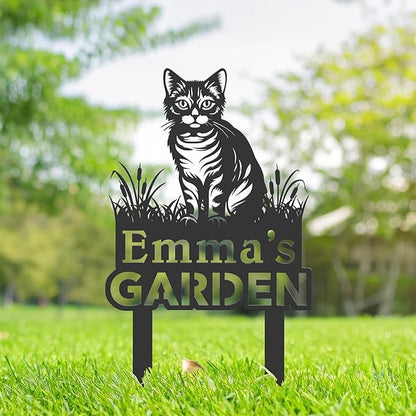 Personalized Cute Cat Kitten Metal Garden Sign,Custom Yard Sign With Stake,Outdoor Garden Décor,Pet Cat Lawn Garden Decorated Statue,Cat Sympathy Yard Metal Sign,Cat Lover Gifts Kailyard Plaque.