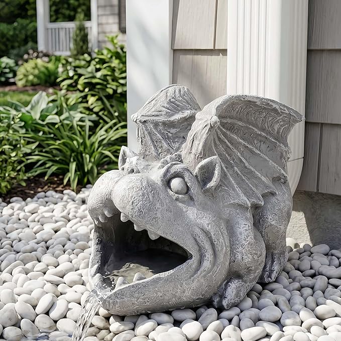 Gothic Gargoyle Gutter Guardian Rain Downspout Extension Outdoor Statue, 12 Inch High, Cast Stone Resin, Grey Stone Finish for 3"x4" Decorative Gutter Extension