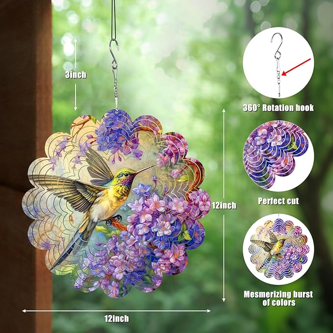 Hummingbird Gifts for Mom, Moms Wind Spinners, Mother's Day Best Gift for Mom, Mother Birthday Gift from Daughter Son, Love Reminder Gifts for Mother's Day, Garden Decor Gifts for Outside, Patio, 12in