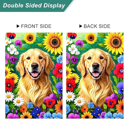 BlissYard Spring Garden Flag Double Sided 12x18 Inch Cute Golden Retriever Seasonal Welcome Small Flags For Outside Outdoor Decor Yard Farmhouse Holiday Spring Summer Decorations Yard Flags