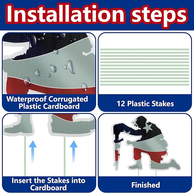 6 Pcs 4th of July Yard Signs Decorations, Independence Day Soldiers and USA Letter Lawn Patio Sign, Memorial Day Decoration Patriotic Lawn Sign with 12 Stakes for Home Garden Pathway Decor