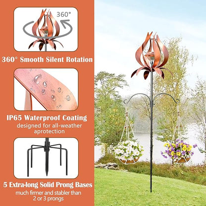 Solar Wind Spinner Outdoor Metal 83 Inch Windmill for Yard Garden Patio Decor Christmas Metal Yard Art Garden Easter Outdoor Decors Large Landscape Light with Shepherd Hooks Coconut Baskets