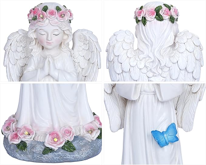 Dlfghos Solar Garden Angel Statue Solar Angel Outdoor Garden Decor Statues Praying Angel Memorial Figurine Light Decorations for Outside Yard Lawn Garden Cemetery Decor Gifts for Mom Grandma Women