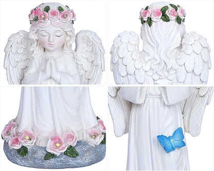 Dlfghos Solar Garden Angel Statue Solar Angel Outdoor Garden Decor Statues Praying Angel Memorial Figurine Light Decorations for Outside Yard Lawn Garden Cemetery Decor Gifts for Mom Grandma Women