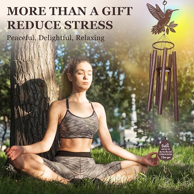 SteadStyle Sister Gift for Mother's Day, Unique Sister Birthday Gifts from Sisters Brothers, Valentine's Day Thanksgiving Christmas Large Size Sister Hummingbird Wind Chime 37 in Garden Patios Decor