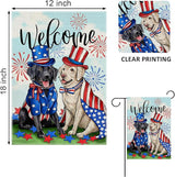 Welcome 4th of July Dog Patriotic Decorative Garden Flag, America USA Black Labrador Puppy Stars Stripes Yard Outside Decorations, American Summer Outdoor Small Home Decor Double Sided 12 x 18