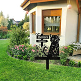 Personalized Metal Cat Garden Signs with Stake, Custom Garden Signs for Outside Waterproof, Customized Name Sign Yard Lawn Gardens Decor Gardening Gifts for Moms Grandmas Gardeners