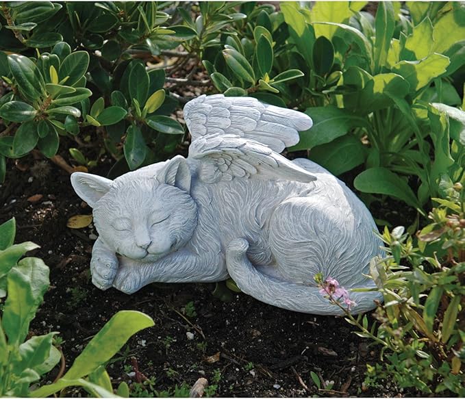 Design Toscano QL6080 Cat Angel Pet Memorial Grave Marker Tribute Statue, 10 Inches Wide, 5 Inches Deep, 5 Inches High, Antique Stone Finish