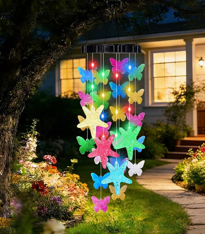 Mom Grandma Gifts for Mothers Day Butterfly Solar Wind Chimes for Outside Garden, Handcrafted Capiz Shell Wind Chimes Outdoor Memorial & Sympathy Gifts Solar Lights for Home Garden Yard Decor