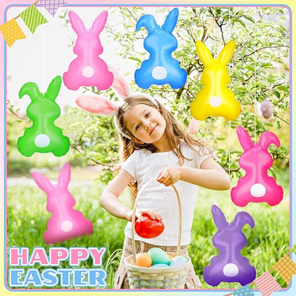 Realspring 12 Pcs Easter Bunny Inflatable Decoration 14 Inch Inflatable Bunny Blow up Decor Colorful Rabbit Hanging Ornament Giant PVC Spring Summer Yard Decorations for Indoor Outdoor Party Supplies
