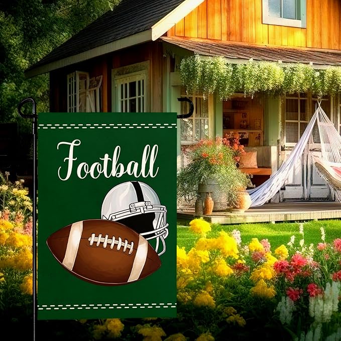 Football Garden Flag Football Helmet Double Sided Yard Flag The Big Game Polyeaster Garden Flags Sunday Sports Party Vertical Green House Banner 12 x 18 Inch Outdoor Decorative