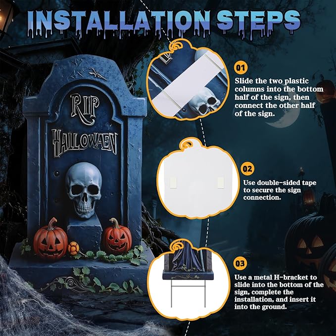 5PCS 26.7X15.7" Large Tombstones Halloween Decorations Garden Signs,Outdoor Cemetery Tombstone Decoration With H Metal Stake,Waterproof Halloween Party Decorations,Outdoor lawn Family Gatherings