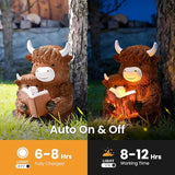GIGALUMI Solar Highland Cow Decor 8" Garden Statue, Outdoor Decor, Decoration with Light for Patio Yard Lawn Balcony, Christmas/Birthday Gifts for Mom Women