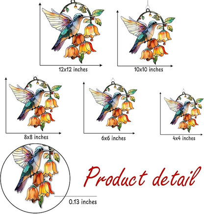 Hummingbird with Flower Acrylic Suncatcher, Flower Suncatchers for Window Hangings, Stained Glass Effect Garden Decor, Gift for Mother's Day, Mom, Grandma, Wife, Women