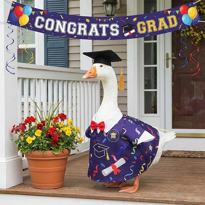 Graduation Lawn Goose Outfit, Blue Academic Graduation Gown and Mortarboard Cap Fits 23 Inch Yard Porch Goose for Yard Garden Outdoor Statue