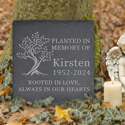Memorial Garden Stone, Memorial Stone, Personalized Memorial Gifts, Sympathy Gifts for Loss of Loved One, Bereavement Gifts for Loss of Father Mother - Rooted in Love - Square