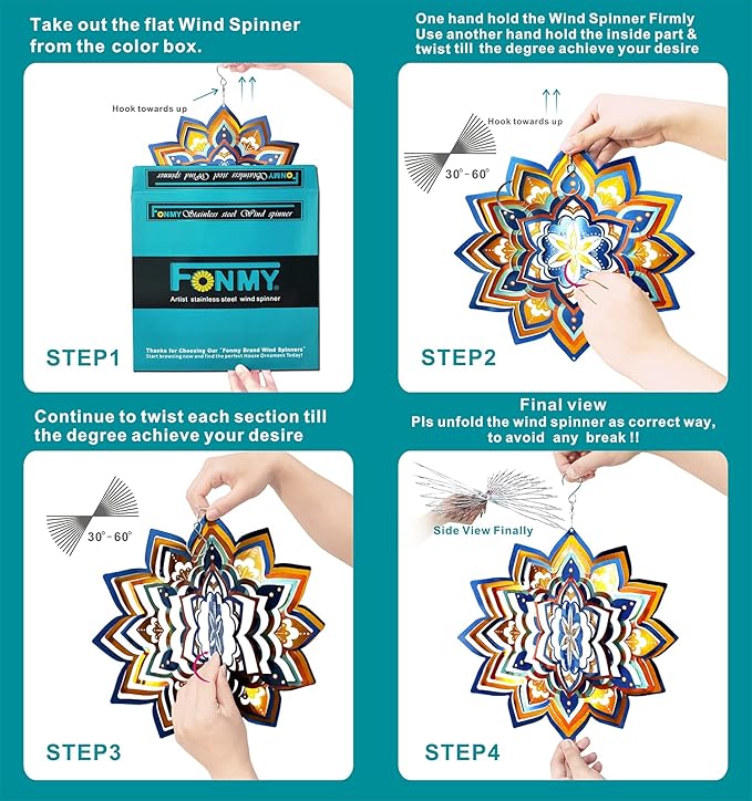 Fonmy Mandala Wind Spinner Lucky Star Worth Gift Indoor Outdoor Garden Decoration Crafts Ornaments 12 inch Multi Color Stainless Steel Wind Spinners