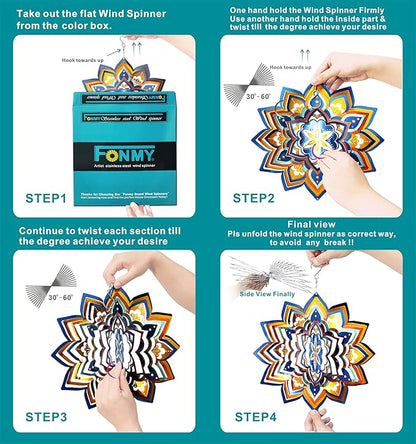 Fonmy Mandala Wind Spinner Lucky Star Worth Gift Indoor Outdoor Garden Decoration Crafts Ornaments 12 inch Multi Color Stainless Steel Wind Spinners