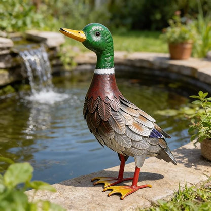 Shorayn Metal Duck Garden Statue, Life-Size Iron Mallard, Handmade Greenhead Duck Yard Decor, Indoor Outdoor Ornament, Gift for Housewarming/Mother’s Day/Christmas