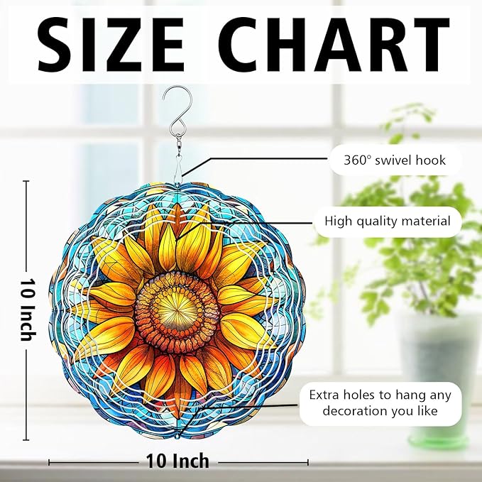 Sunflower Wind Spinner, Sunflower Stained Glass Wind Spinner, Wind Sculpture Sunflower Wind Spinners for Garden Patio Yard Decor