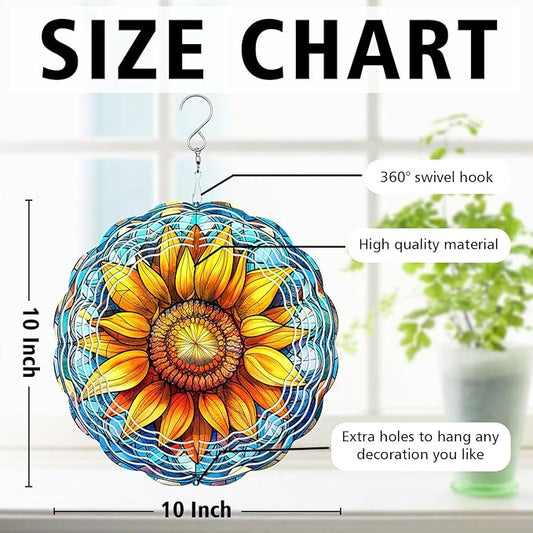 Sunflower Wind Spinner, Sunflower Stained Glass Wind Spinner, Wind Sculpture Sunflower Wind Spinners for Garden Patio Yard Decor